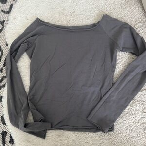 Brandy Melville Charcoal Gray Boatneck Long-Sleeve Top